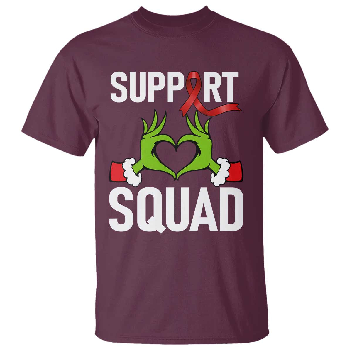 Red Ribbon AIDS Awareness T Shirt Elf Hand Christmas HIV Support - Wonder Print Shop