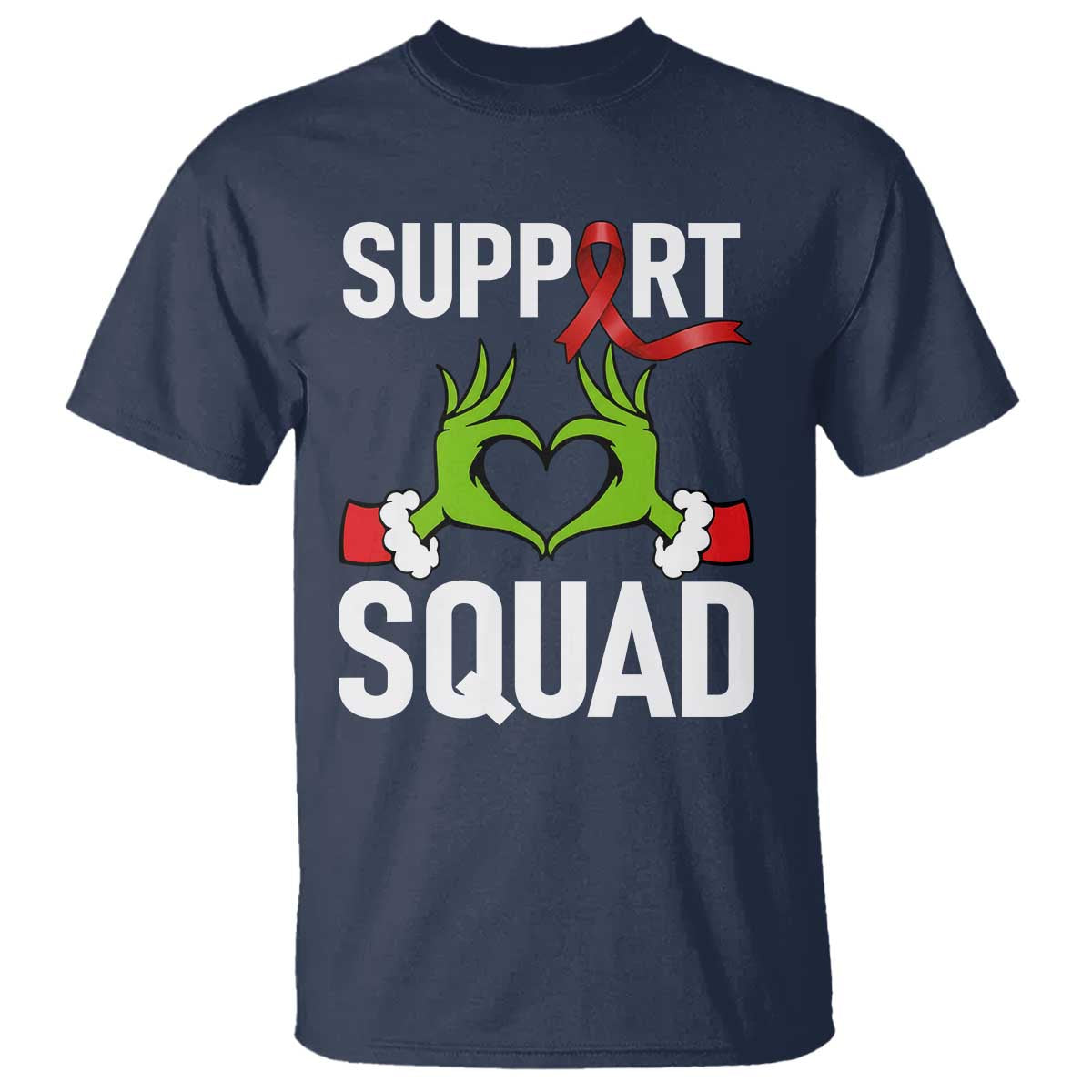 Red Ribbon AIDS Awareness T Shirt Elf Hand Christmas HIV Support - Wonder Print Shop