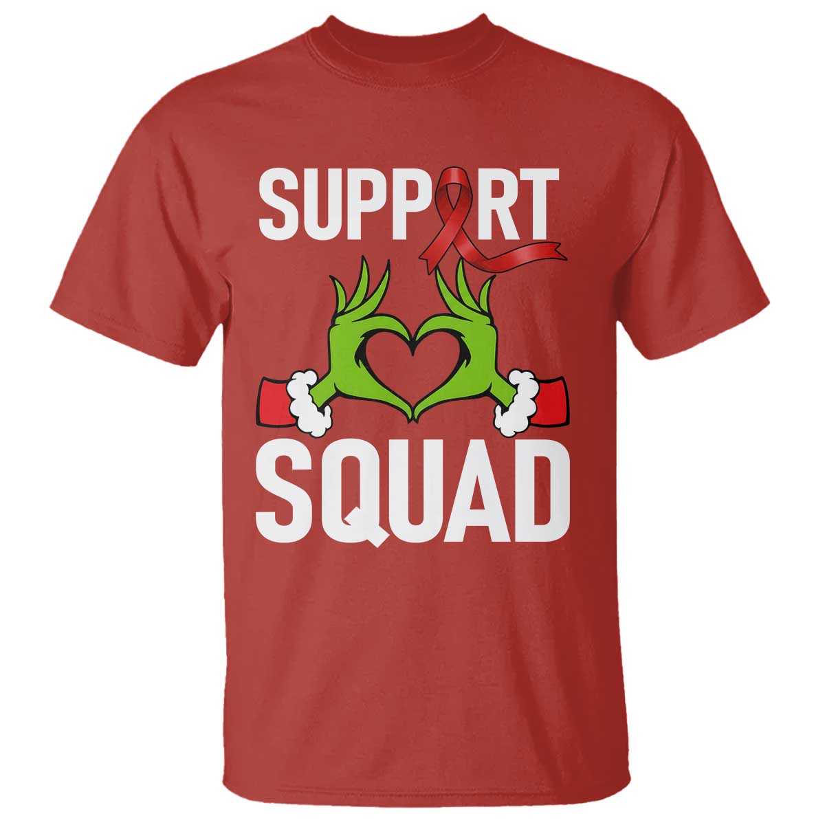 Red Ribbon AIDS Awareness T Shirt Elf Hand Christmas HIV Support - Wonder Print Shop
