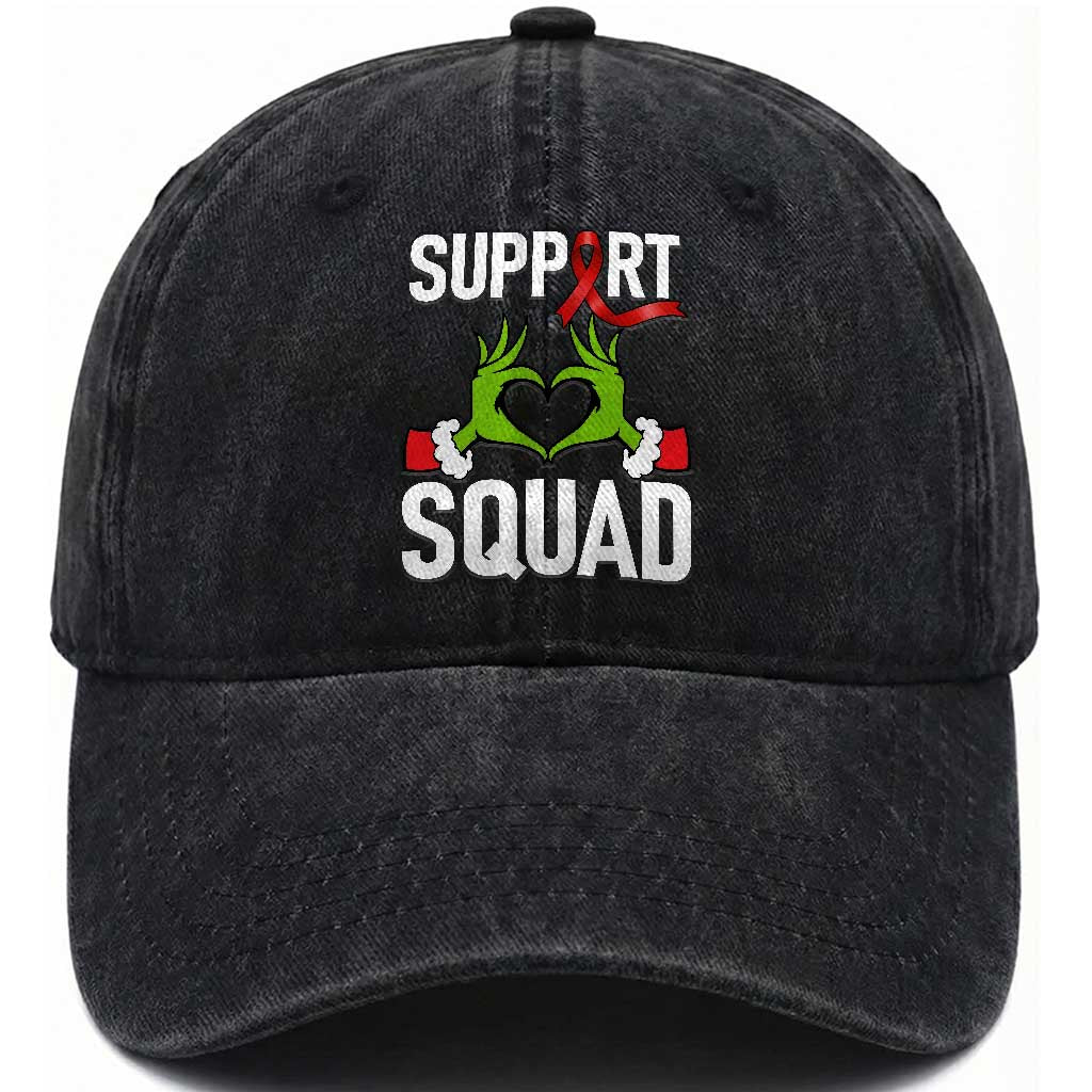 Red Ribbon AIDS Awareness Washed Cotton Baseball Cap Elf Hand Christmas HIV Support