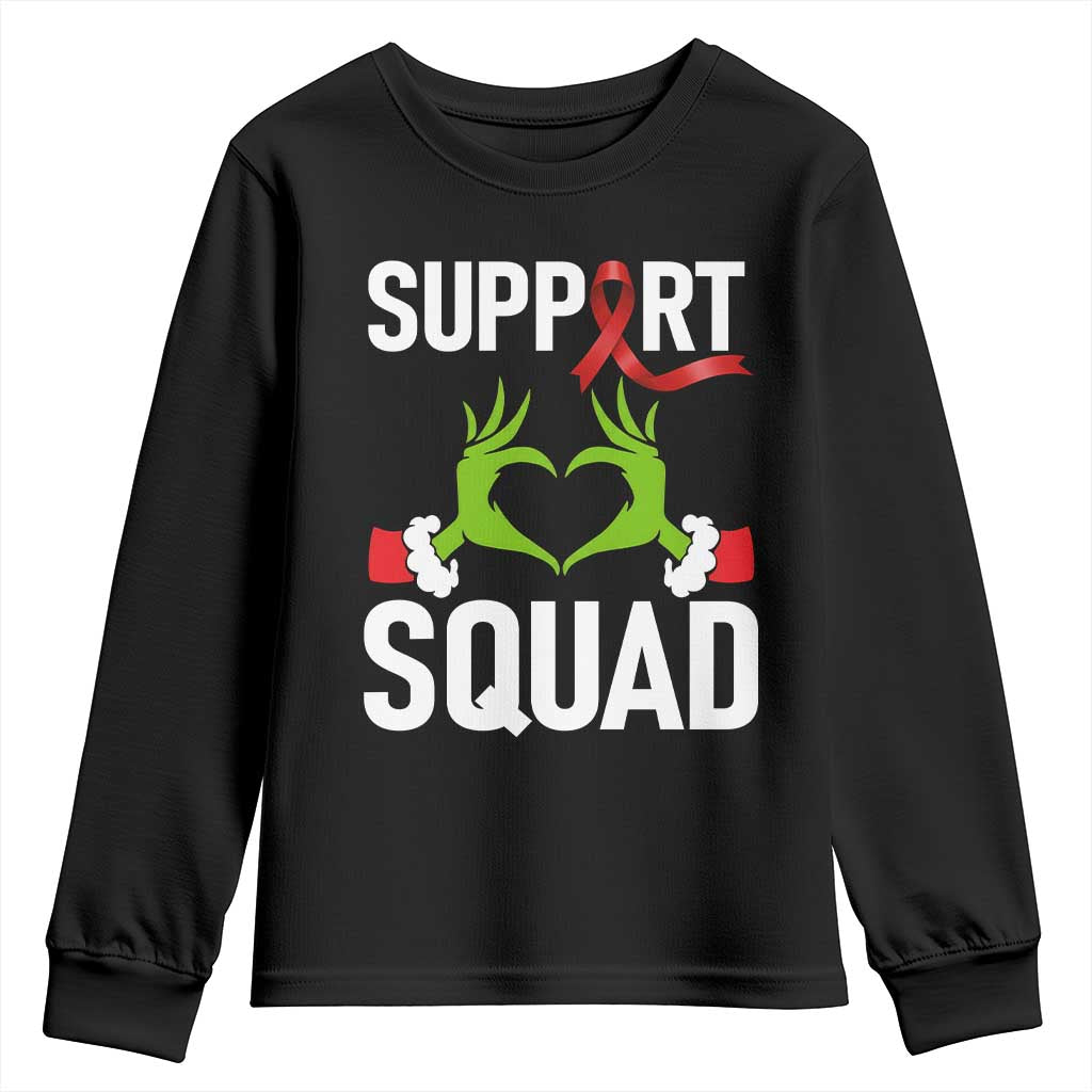 Red Ribbon AIDS Awareness Youth Sweatshirt Elf Hand Christmas HIV Support - Wonder Print Shop