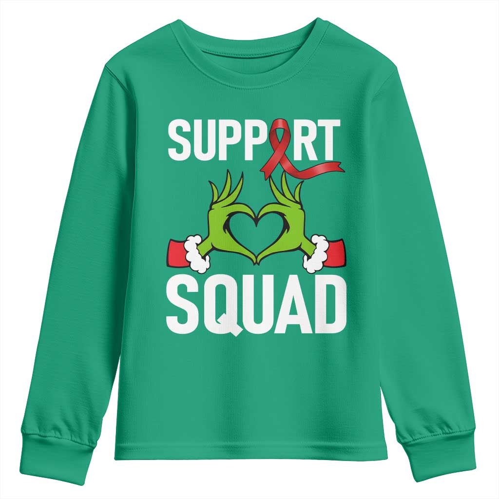 Red Ribbon AIDS Awareness Youth Sweatshirt Elf Hand Christmas HIV Support - Wonder Print Shop