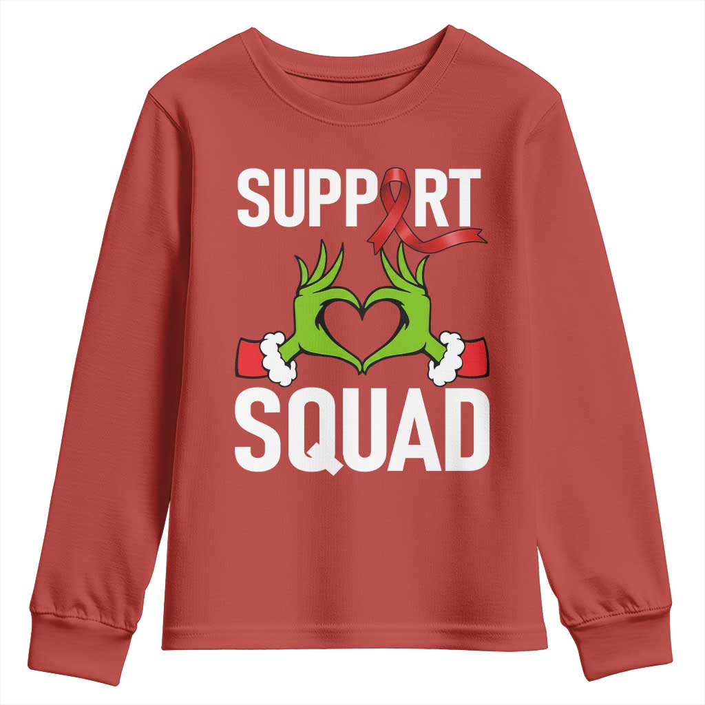 Red Ribbon AIDS Awareness Youth Sweatshirt Elf Hand Christmas HIV Support - Wonder Print Shop