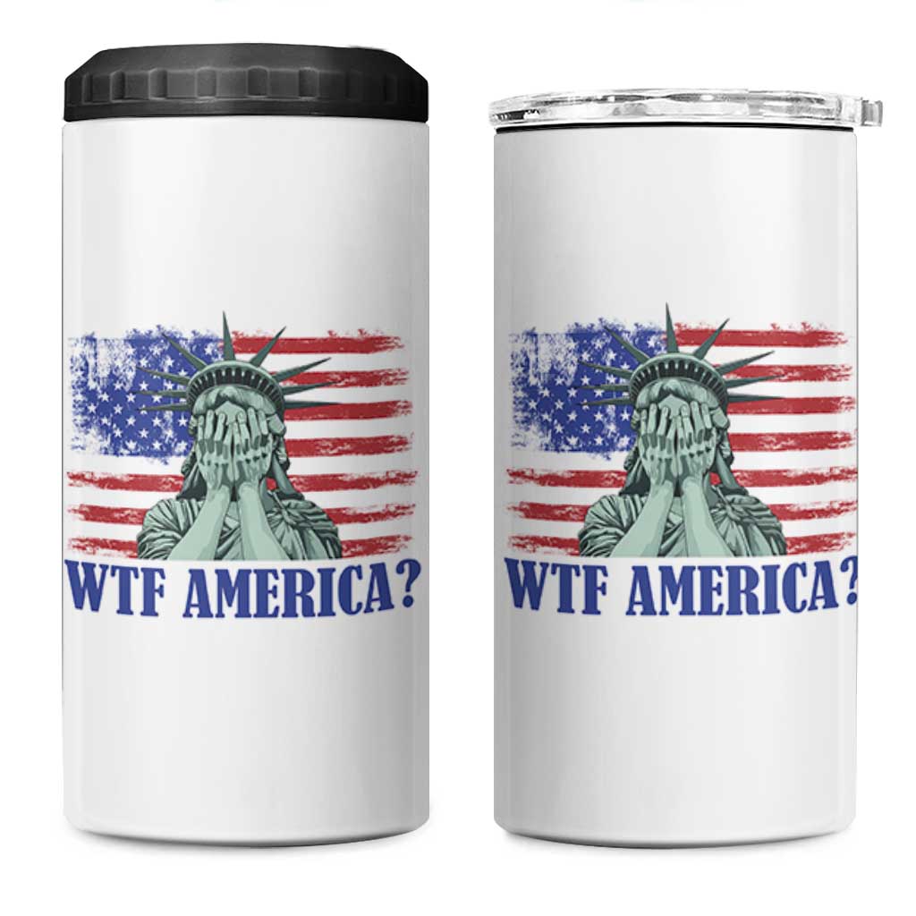 Funny American 4 in 1 Can Cooler Tumbler Statue of Liberty WTF USA Freedom Satire - Wonder Print Shop