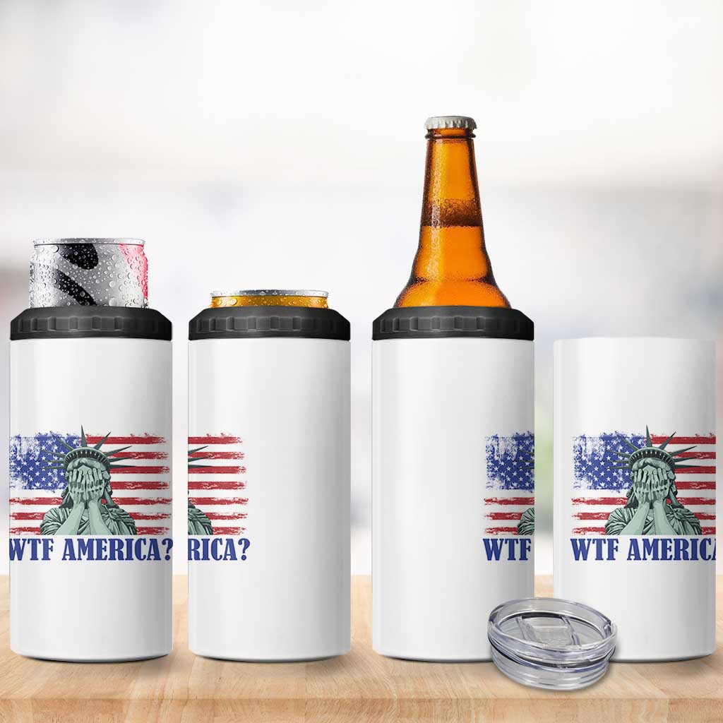 Funny American 4 in 1 Can Cooler Tumbler Statue of Liberty WTF USA Freedom Satire - Wonder Print Shop