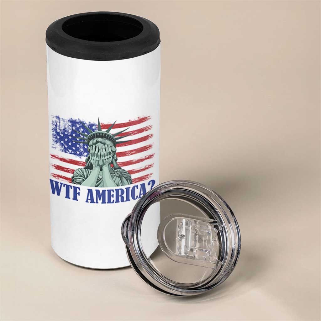 Funny American 4 in 1 Can Cooler Tumbler Statue of Liberty WTF USA Freedom Satire - Wonder Print Shop