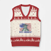 Funny American V-Neck Knit Sweater Vest Statue of Liberty WTF USA Freedom Satire - Wonder Print Shop