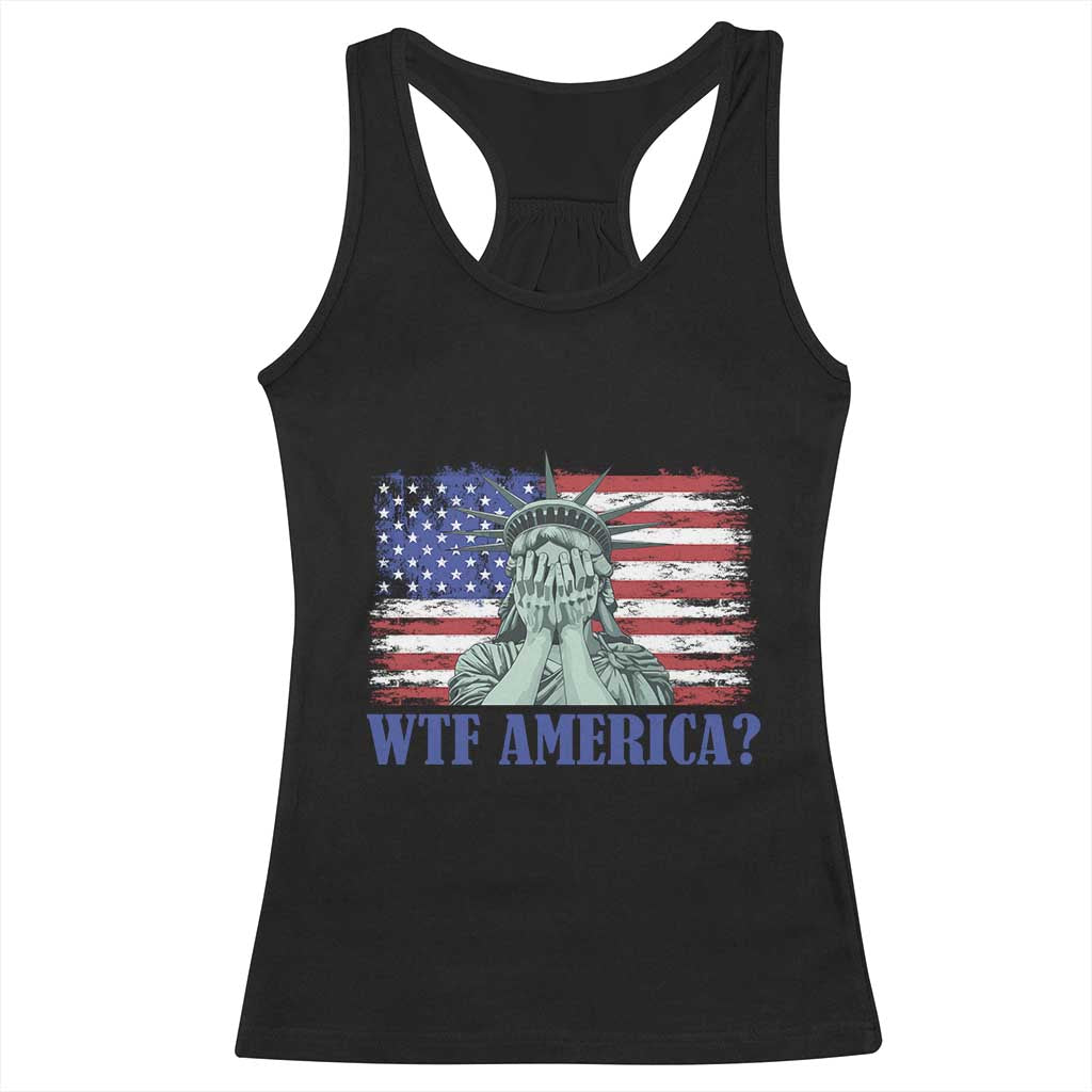 Funny American Racerback Tank Top Statue of Liberty WTF USA Freedom Satire - Wonder Print Shop