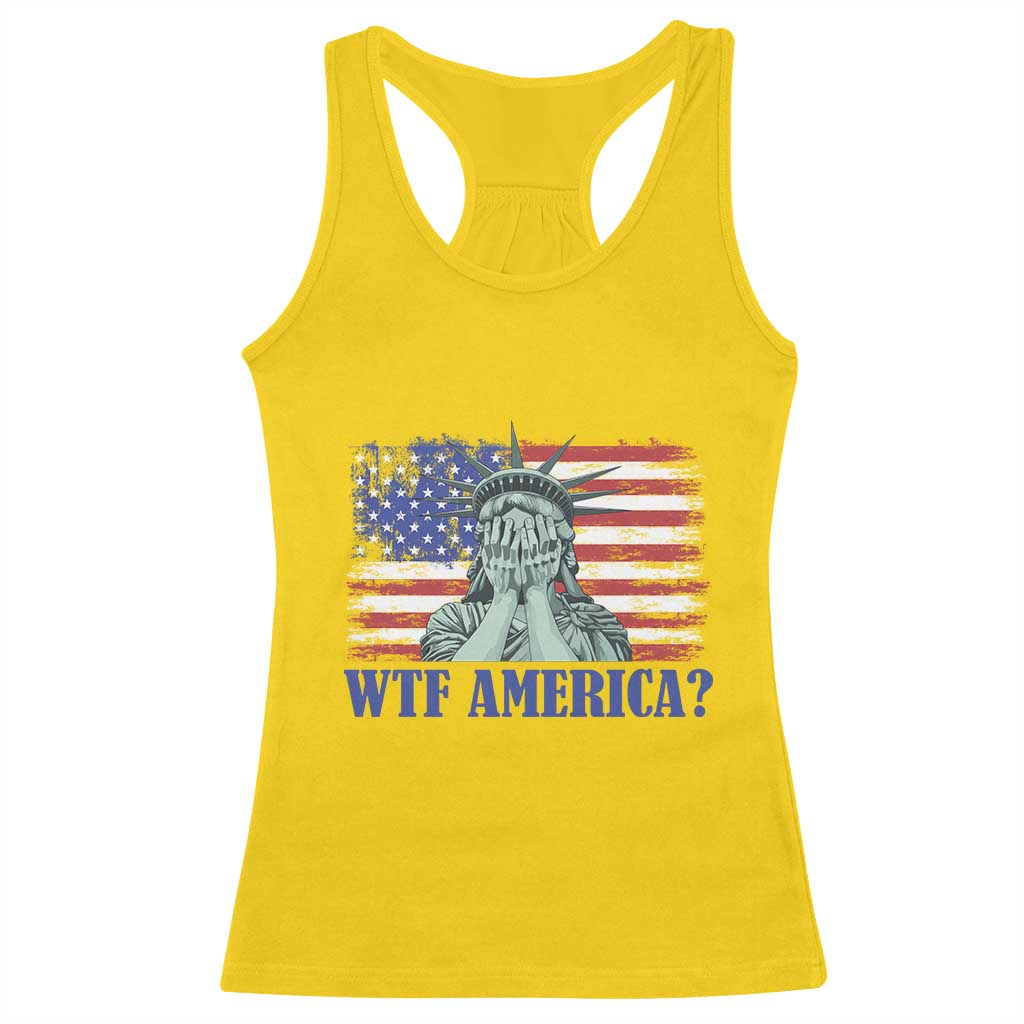 Funny American Racerback Tank Top Statue of Liberty WTF USA Freedom Satire - Wonder Print Shop
