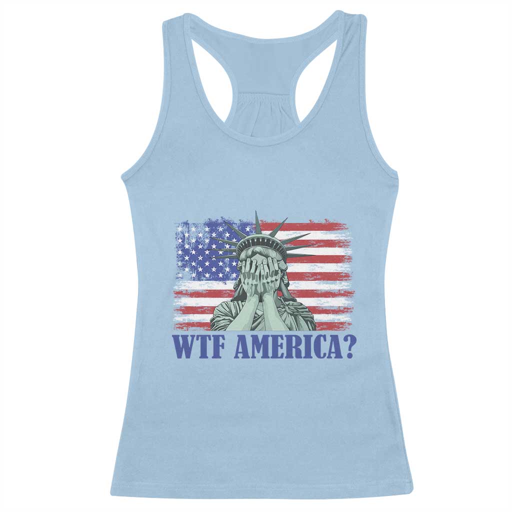 Funny American Racerback Tank Top Statue of Liberty WTF USA Freedom Satire - Wonder Print Shop