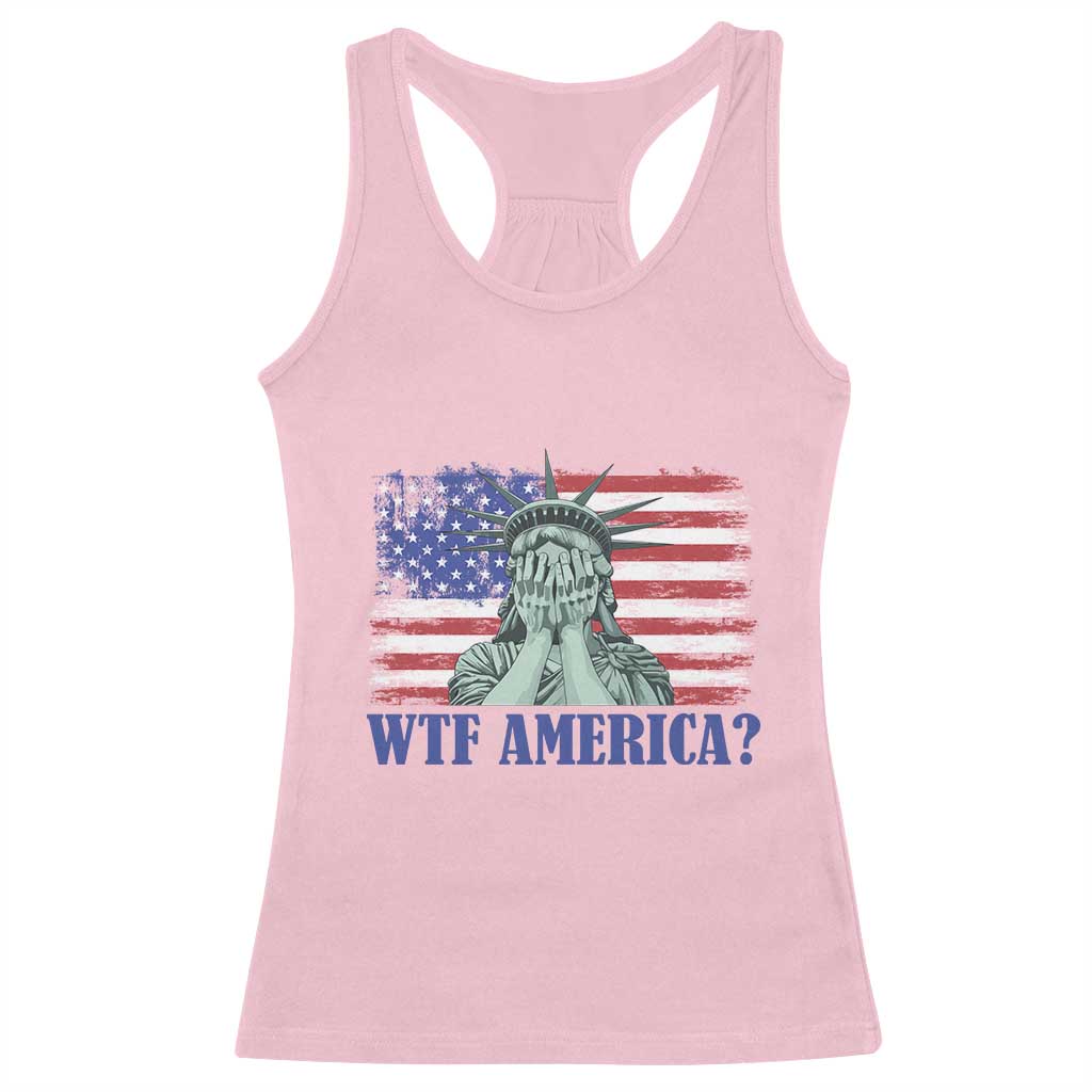 Funny American Racerback Tank Top Statue of Liberty WTF USA Freedom Satire - Wonder Print Shop