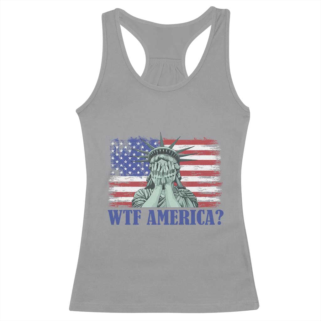 Funny American Racerback Tank Top Statue of Liberty WTF USA Freedom Satire - Wonder Print Shop