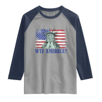 Funny American Raglan Shirt Statue of Liberty WTF USA Freedom Satire - Wonder Print Shop