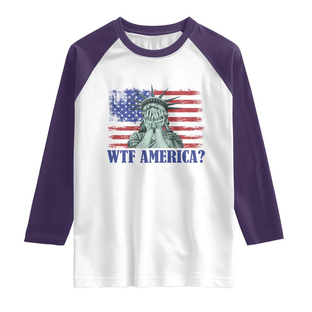 Funny American Raglan Shirt Statue of Liberty WTF USA Freedom Satire - Wonder Print Shop