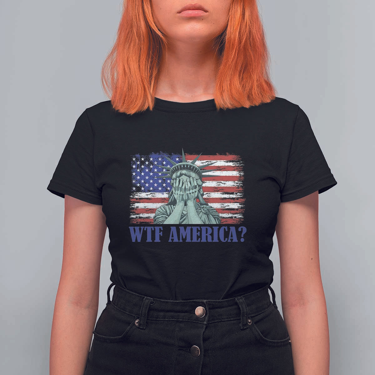 Funny American T Shirt For Women Statue of Liberty WTF USA Freedom Satire - Wonder Print Shop