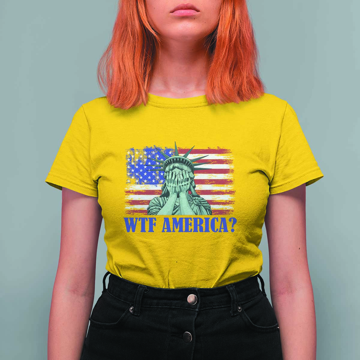 Funny American T Shirt For Women Statue of Liberty WTF USA Freedom Satire - Wonder Print Shop