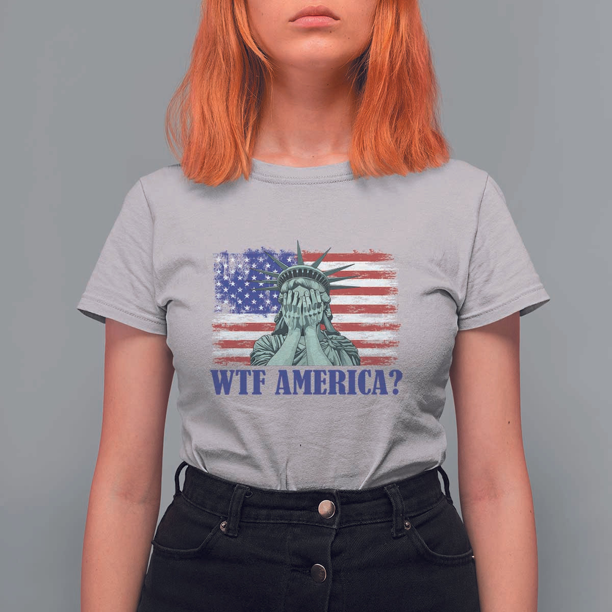 Funny American T Shirt For Women Statue of Liberty WTF USA Freedom Satire - Wonder Print Shop