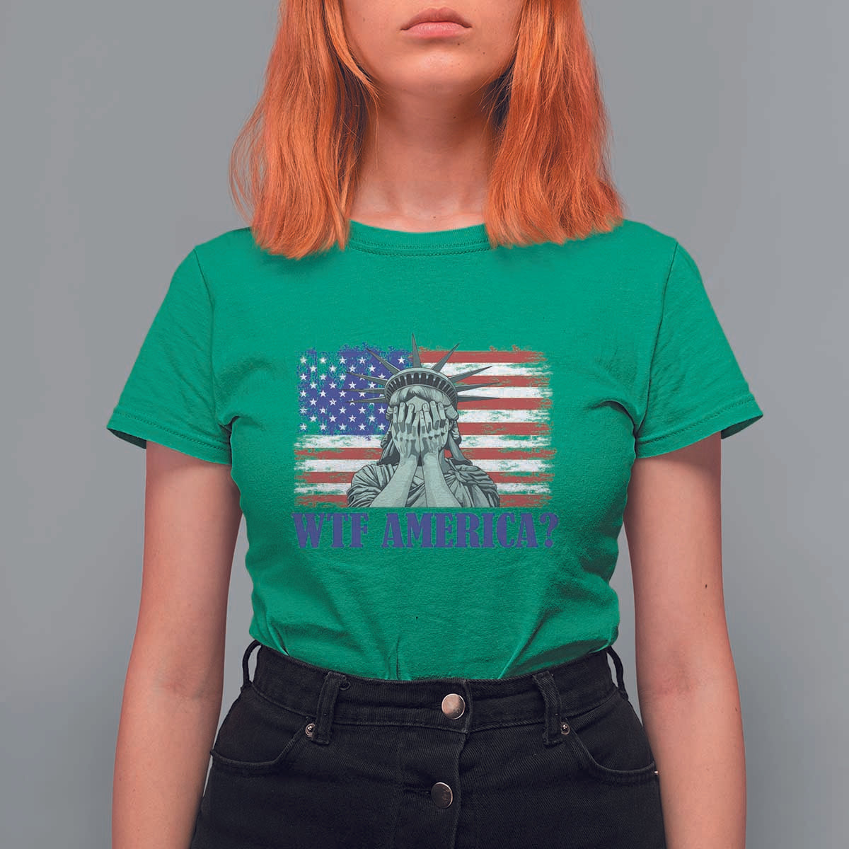 Funny American T Shirt For Women Statue of Liberty WTF USA Freedom Satire - Wonder Print Shop