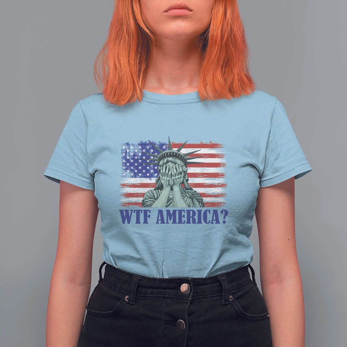 Funny American T Shirt For Women Statue of Liberty WTF USA Freedom Satire - Wonder Print Shop