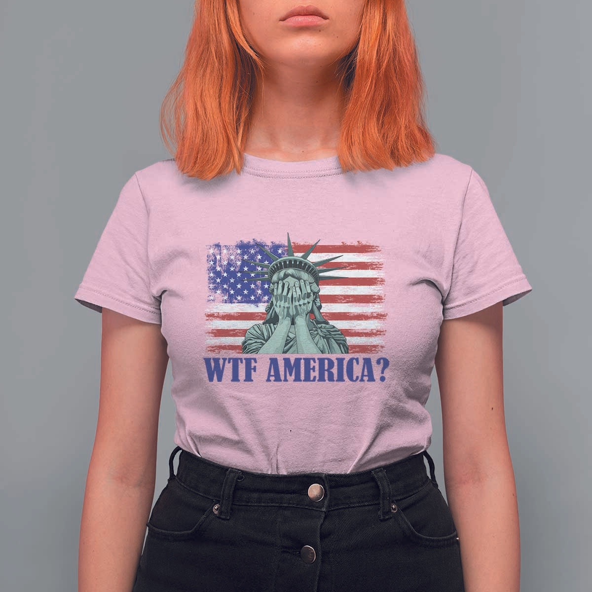 Funny American T Shirt For Women Statue of Liberty WTF USA Freedom Satire - Wonder Print Shop