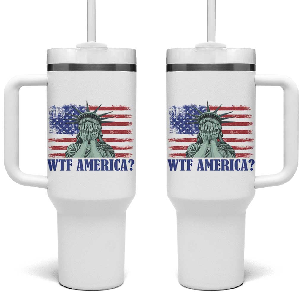 Funny American Tumbler With Handle Statue of Liberty WTF USA Freedom Satire - Wonder Print Shop