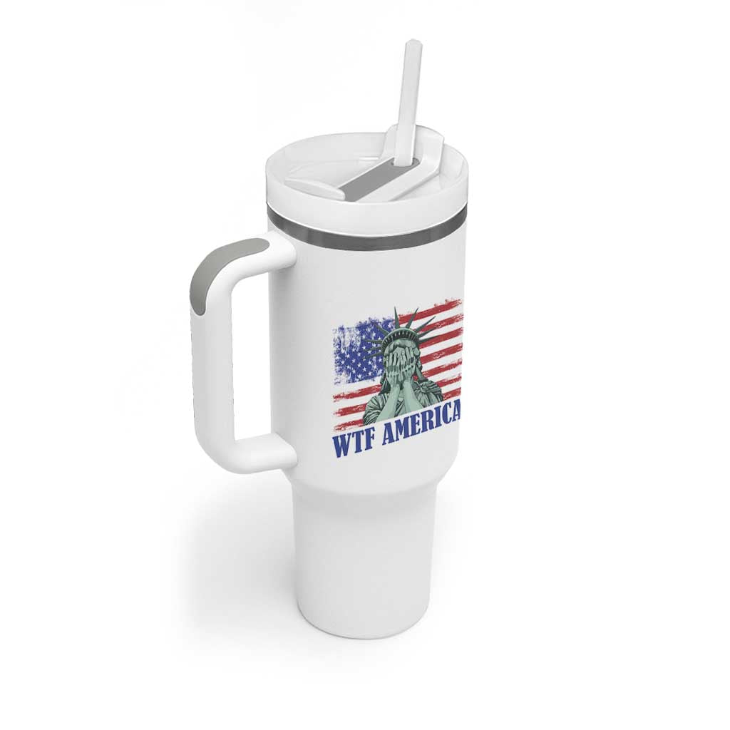 Funny American Tumbler With Handle Statue of Liberty WTF USA Freedom Satire - Wonder Print Shop
