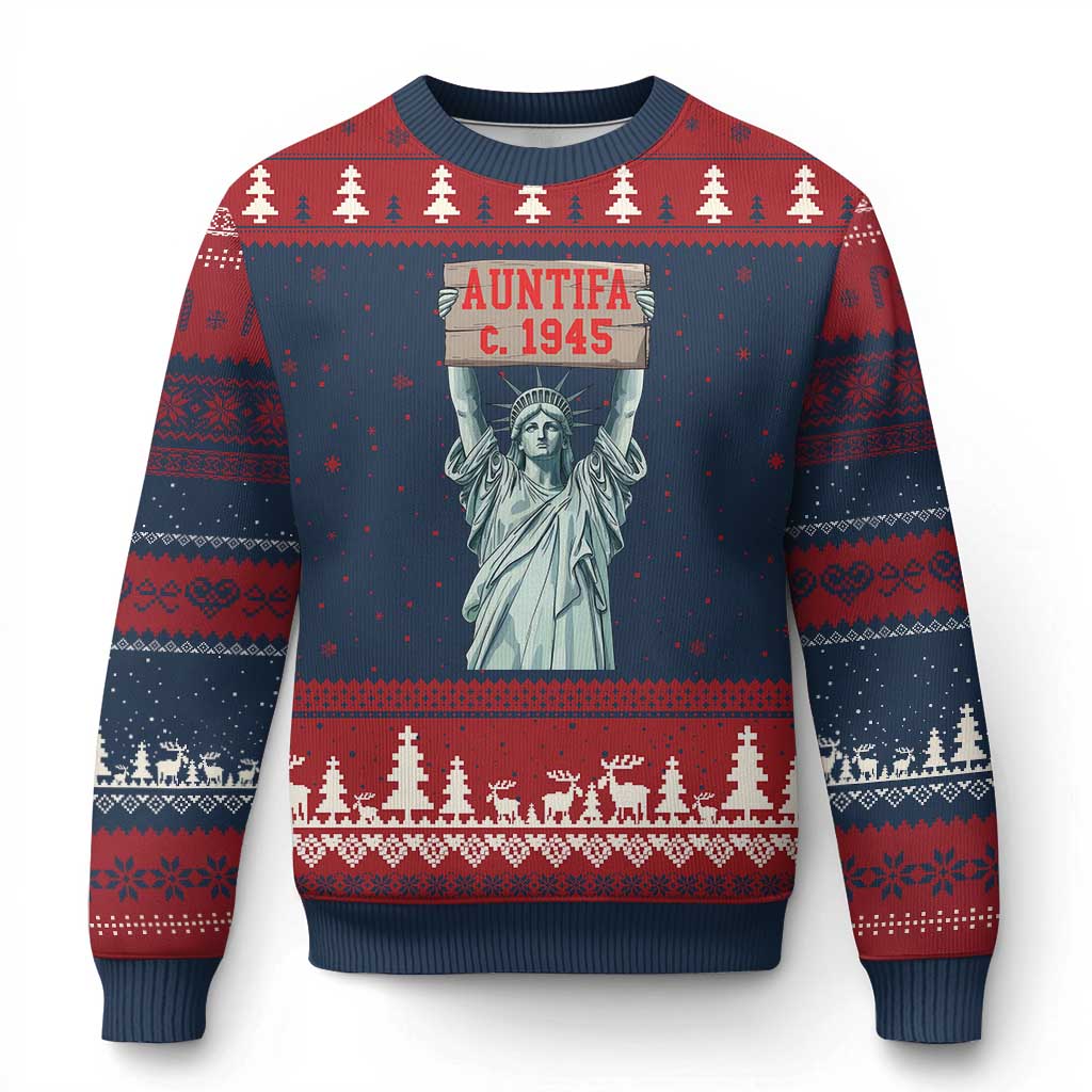 Antifa Fascism Ugly Christmas Sweater Statue of Liberty Anti Fascism Patriotic - Wonder Print Shop