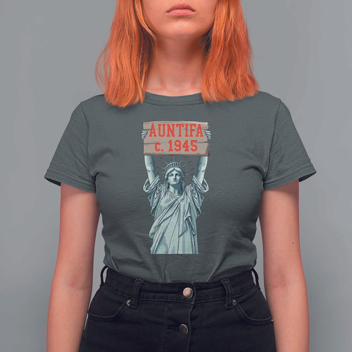 Antifa Fascism T Shirt For Women Statue of Liberty Anti Fascism Patriotic - Wonder Print Shop