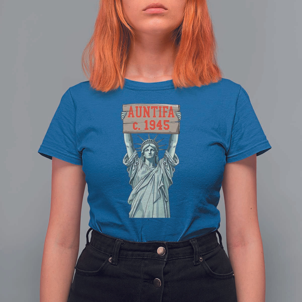 Antifa Fascism T Shirt For Women Statue of Liberty Anti Fascism Patriotic - Wonder Print Shop
