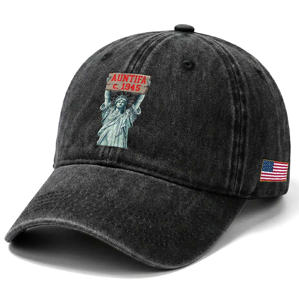 Antifa Fascism Washed Cotton Baseball Cap Statue of Liberty Anti Fascism Patriotic