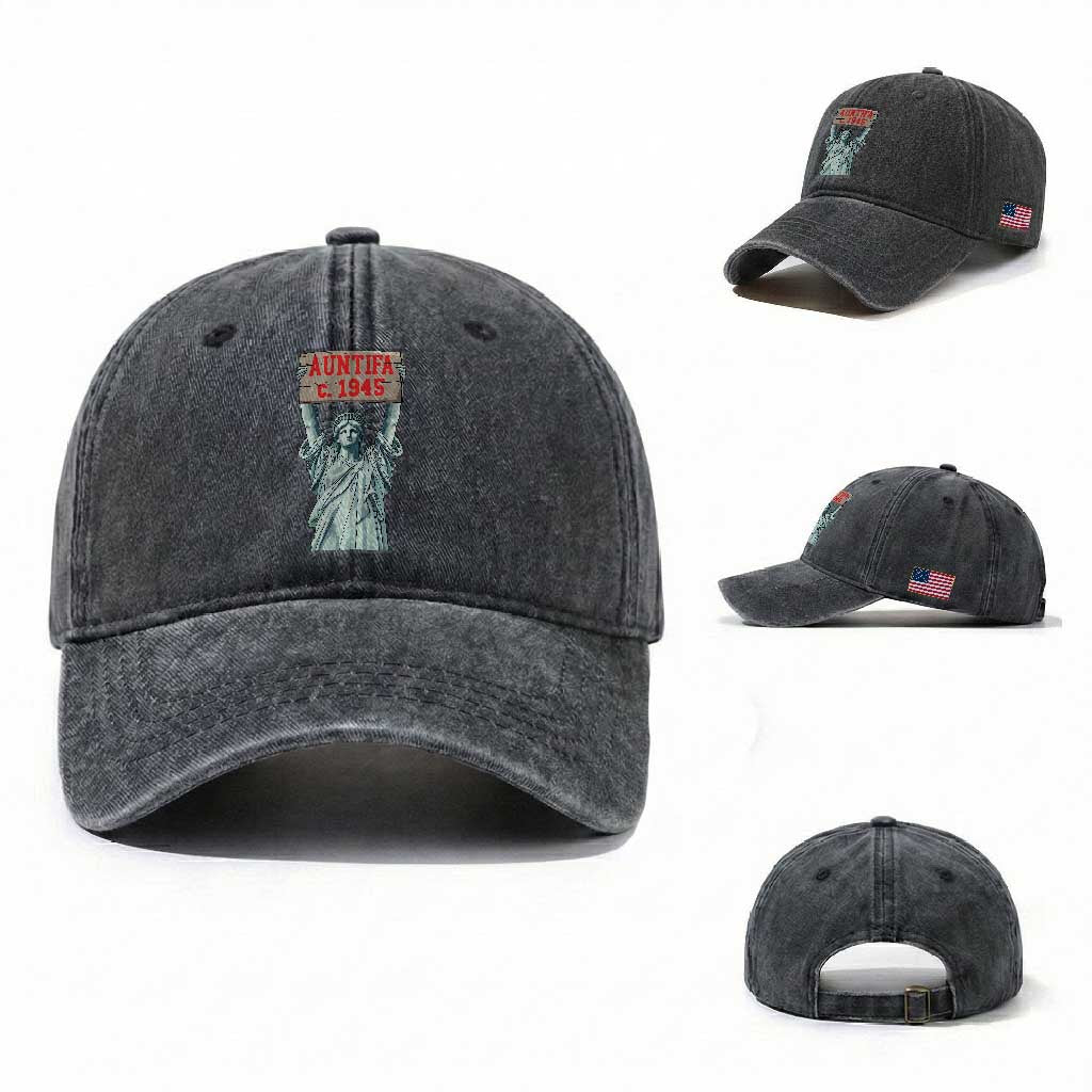 Antifa Fascism Washed Cotton Baseball Cap Statue of Liberty Anti Fascism Patriotic