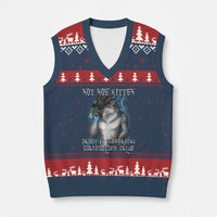 Not Now Kitten Daddy Increasing Shareholder Value V-Neck Knit Sweater Vest Funny Werewolf Meme Sarcastic