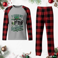 Funny St Patricks Day Raccoon Drinking Beer Plaid Pajama Set If I Shenan Once I'll Shenanigan