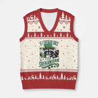 Funny St Patricks Day Raccoon Drinking Beer V-Neck Knit Sweater Vest If I Shenan Once I'll Shenanigan