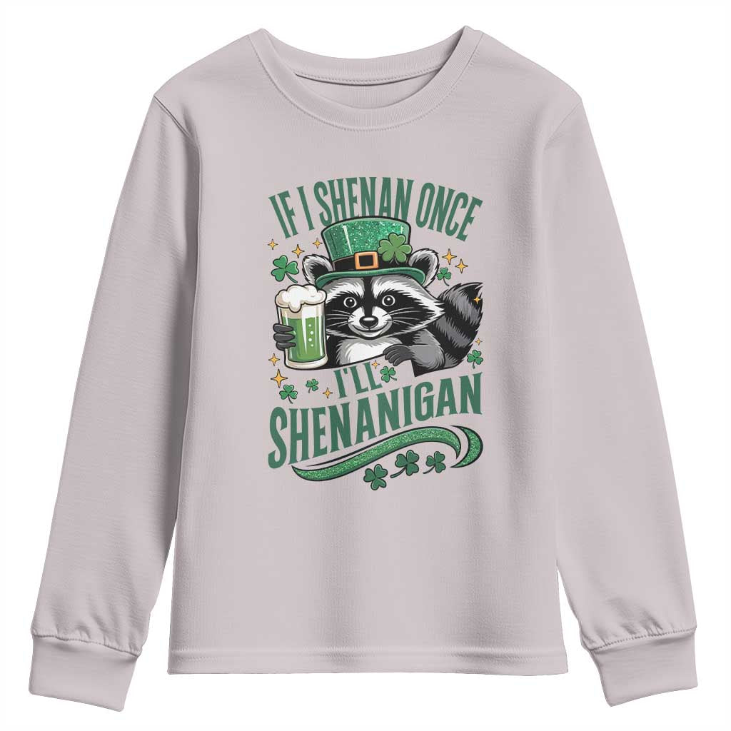 Funny St Patricks Day Raccoon Drinking Beer Youth Sweatshirt If I Shenan Once I'll Shenanigan