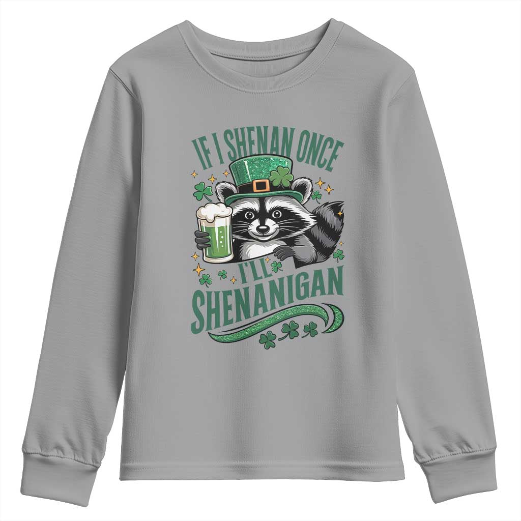 Funny St Patricks Day Raccoon Drinking Beer Youth Sweatshirt If I Shenan Once I'll Shenanigan