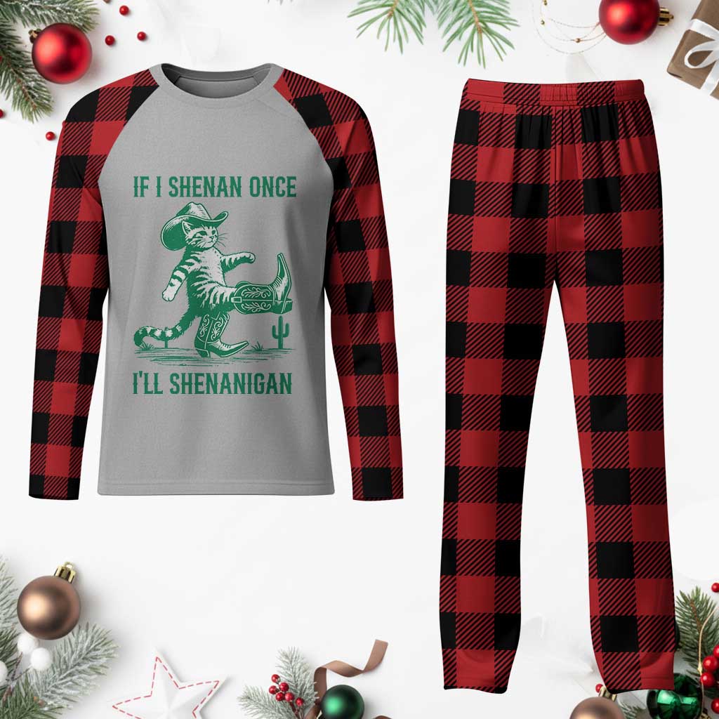 Cowboy Cat St Patrick Day Plaid Pajama Set If I Shenan Once I'll Shenanigan