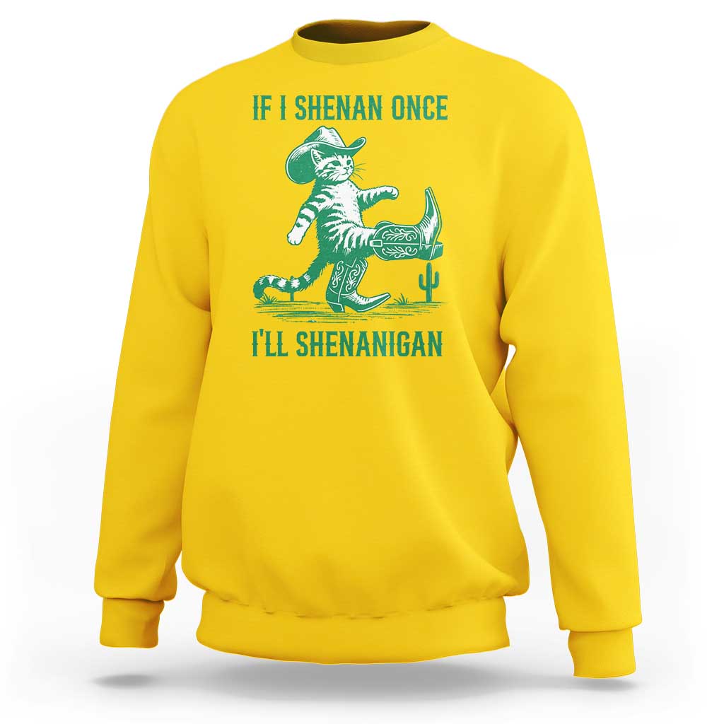 Cowboy Cat St Patrick Day Sweatshirt If I Shenan Once I'll Shenanigan