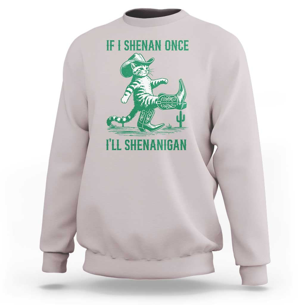 Cowboy Cat St Patrick Day Sweatshirt If I Shenan Once I'll Shenanigan