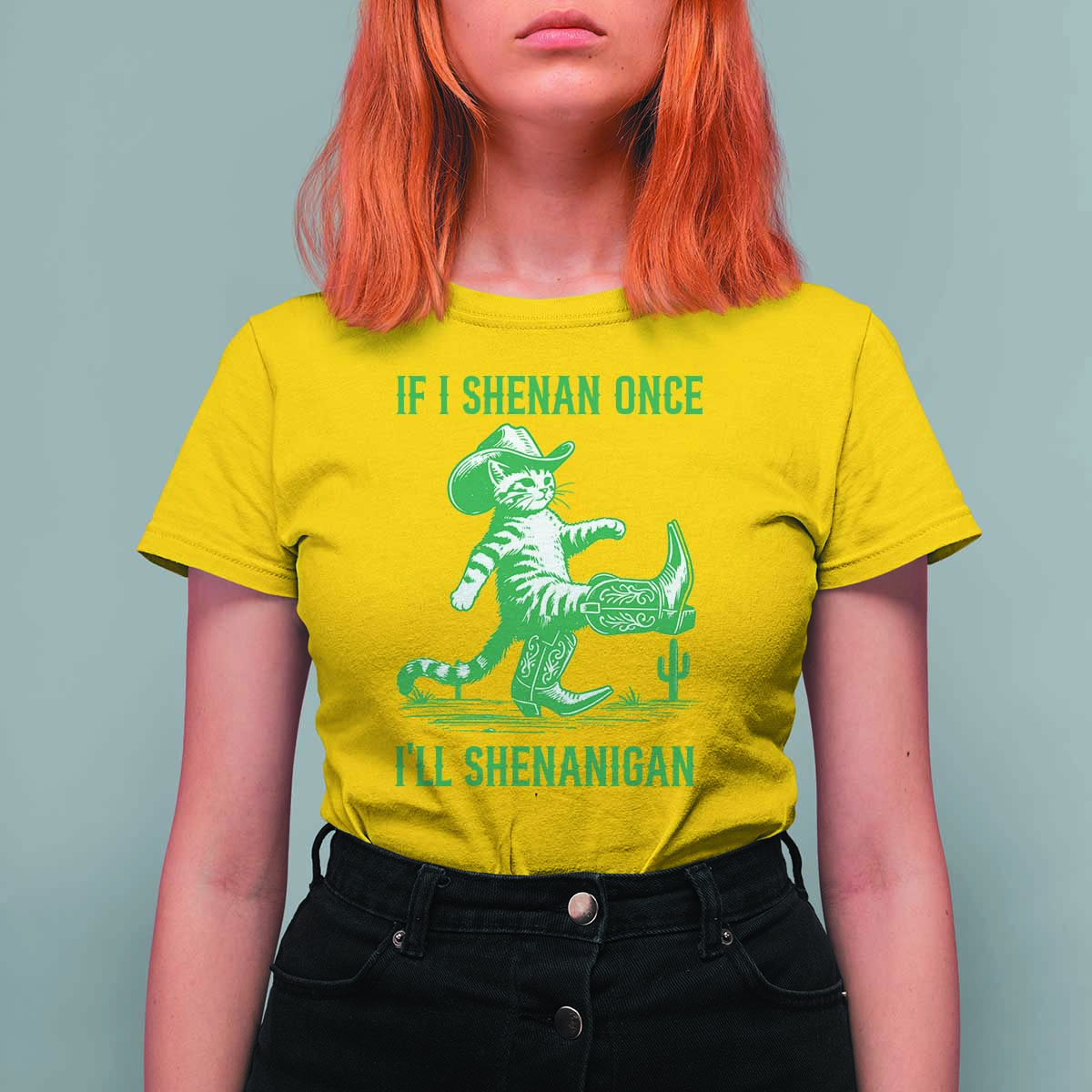 Cowboy Cat St Patrick Day T Shirt For Women If I Shenan Once I'll Shenanigan