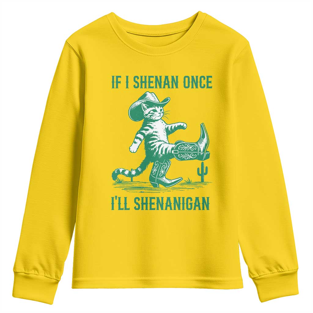 Cowboy Cat St Patrick Day Youth Sweatshirt If I Shenan Once I'll Shenanigan