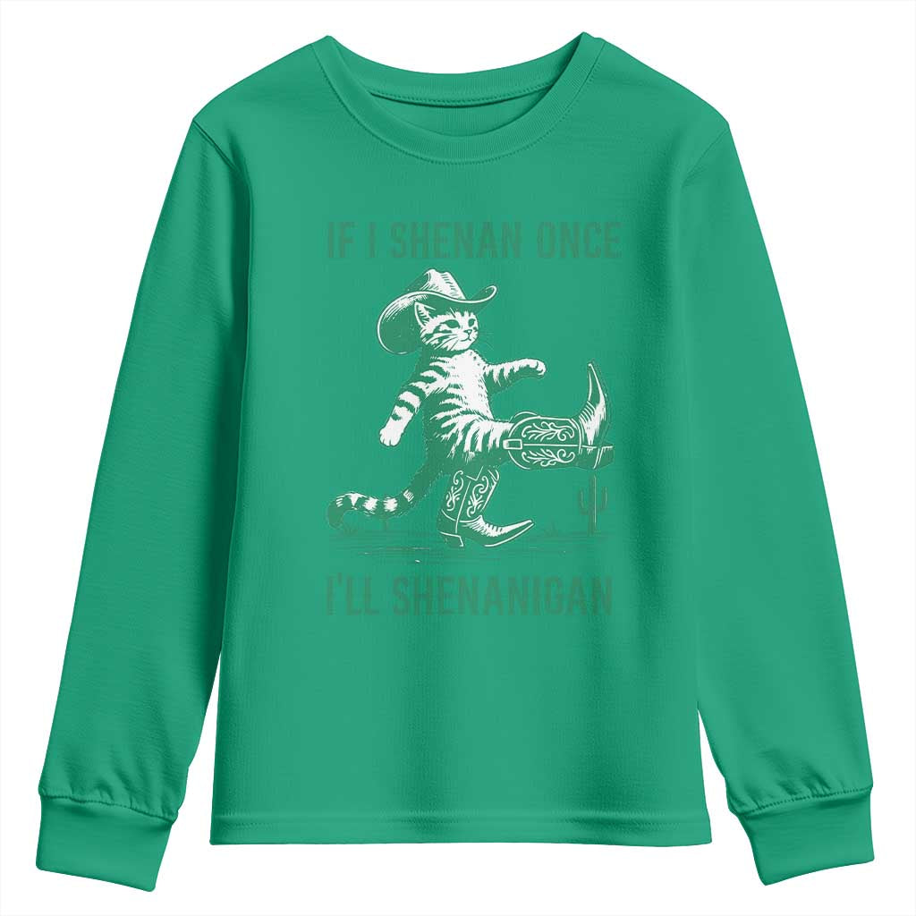 Cowboy Cat St Patrick Day Youth Sweatshirt If I Shenan Once I'll Shenanigan
