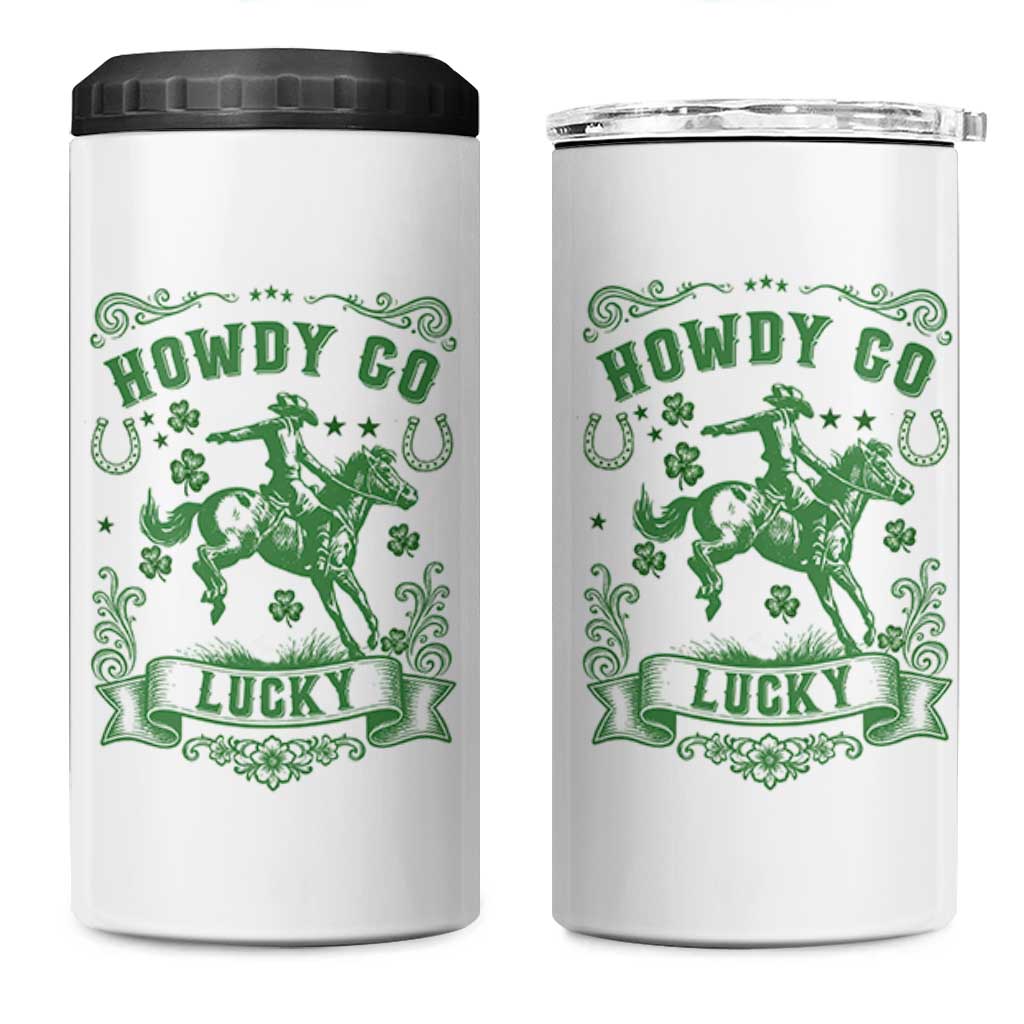 Cowboy St Patrick's Day 4 in 1 Can Cooler Tumbler Howdy Go Lucky