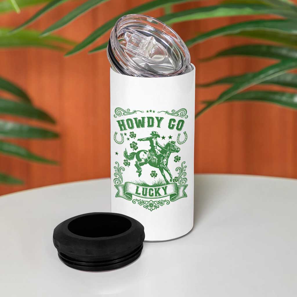 Cowboy St Patrick's Day 4 in 1 Can Cooler Tumbler Howdy Go Lucky
