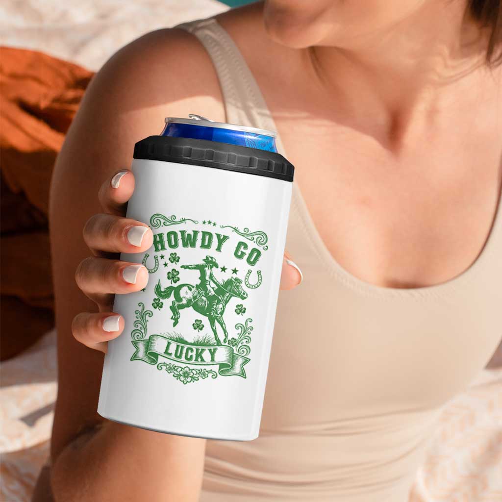 Cowboy St Patrick's Day 4 in 1 Can Cooler Tumbler Howdy Go Lucky