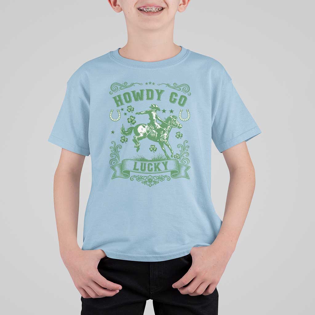 Cowboy St Patrick's Day T Shirt For Kid Howdy Go Lucky