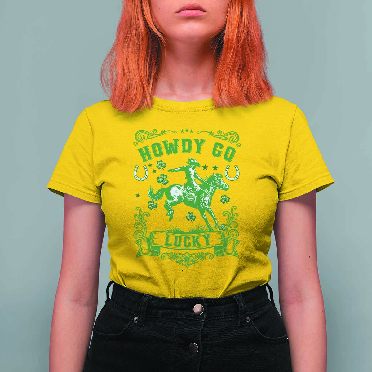 Cowboy St Patrick's Day T Shirt For Women Howdy Go Lucky