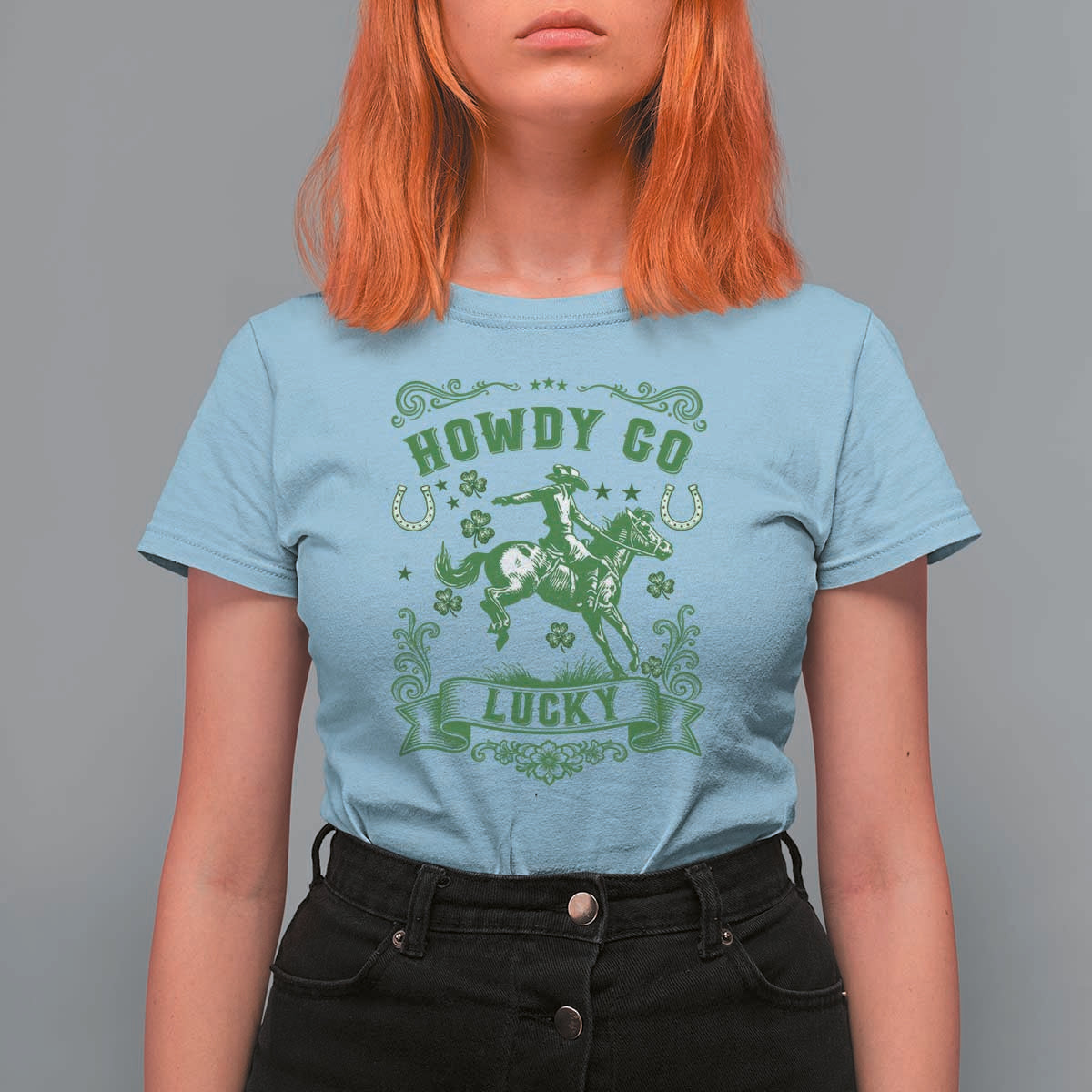 Cowboy St Patrick's Day T Shirt For Women Howdy Go Lucky