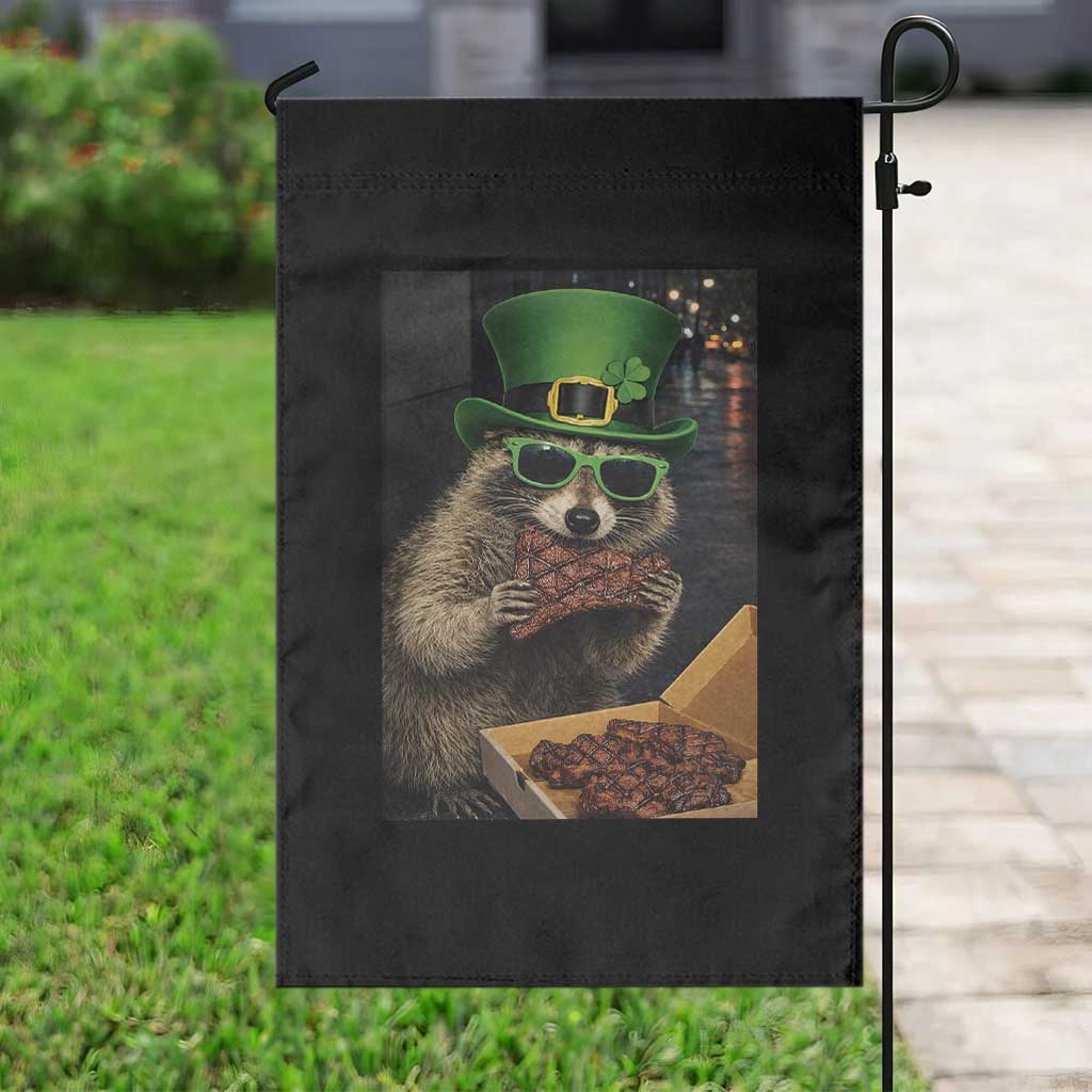 Funny Raccoon St Patrick's Day Garden Flag Raccoon Eating Corned Beef Meme