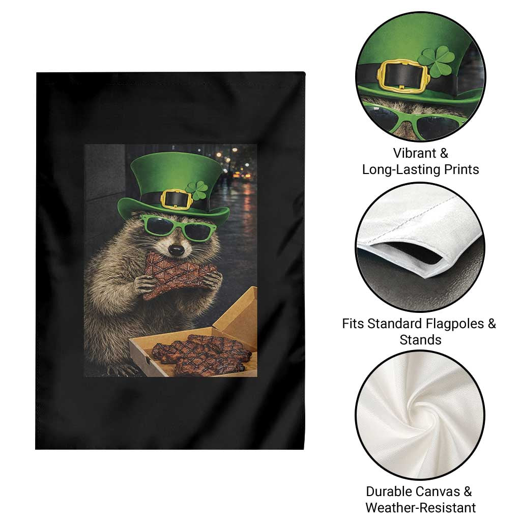Funny Raccoon St Patrick's Day Garden Flag Raccoon Eating Corned Beef Meme